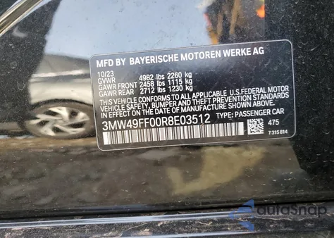 2024 BMW M340Xi из США, поврежденный, VIN 3MW49FF00R8E03512